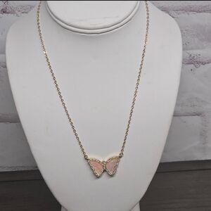 Park Lane Butterfly Pendant Necklace in Pink and Gold